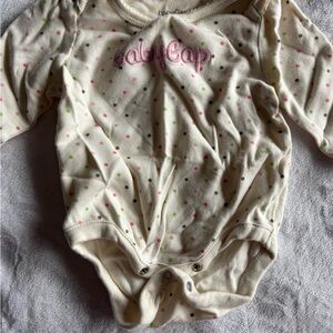 GAP Cream Polka Dot Long Sleeve BabyOne-Piece with Pink Embroidery